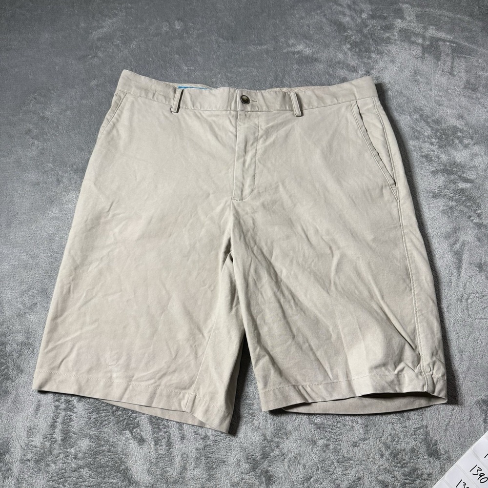 Tori Richard Mens Shorts‎ 35 (Measures 36) Khaki Chino 10" Flat Front 5 Pocket
